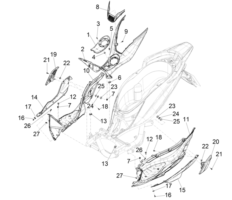 Zentralverkleidung - Piaggio Medley 125 ABS E5 2021-2022 Fußstütze (EMEA)
