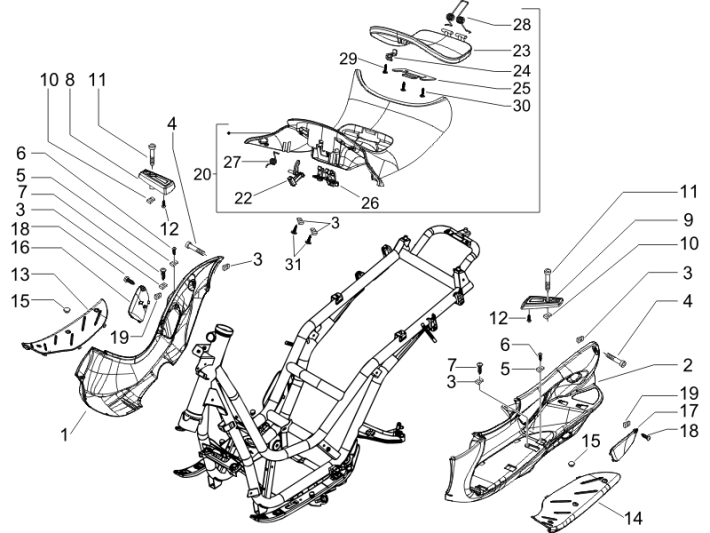 Mittelabdeckung - Fußstütze Piaggio Beverly 500 E3 2007-2012