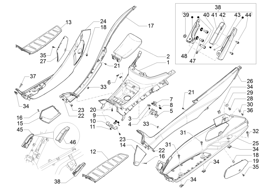 Zentralverkleidung - Piaggio MP3 350 Maxi Sport E4 ABS 2018-2020 Fußstütze (EMEA)