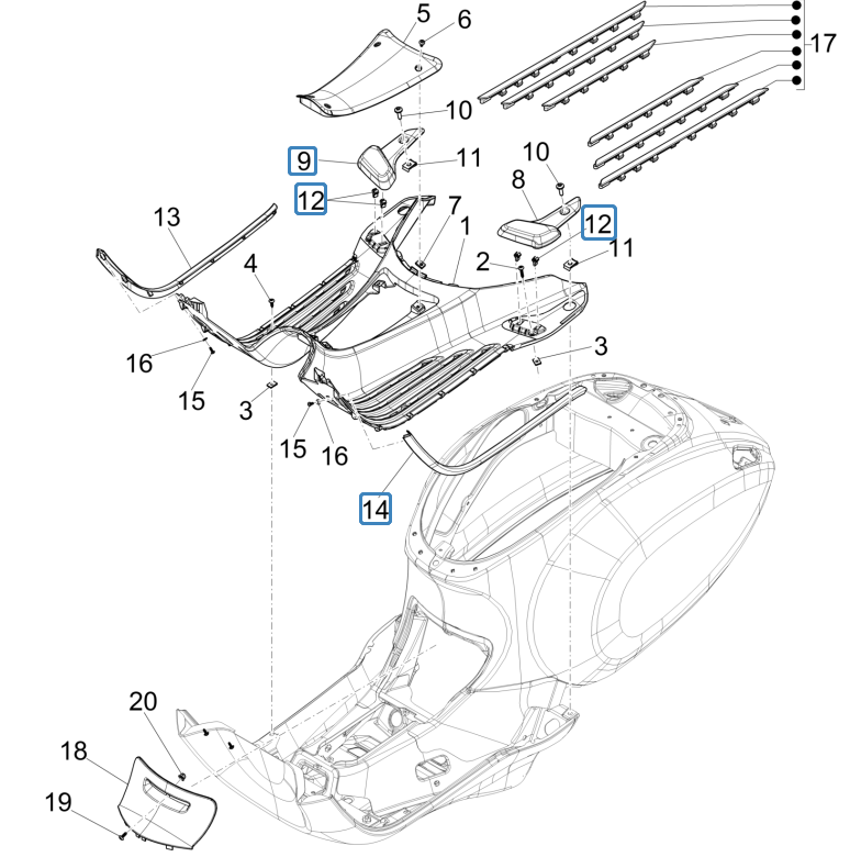Vespa Sprint 4-Takt-Trittbrett mit 3 Ventilen (Euro5-Einspritzung IGET)