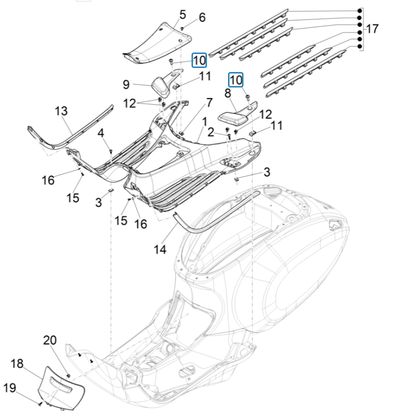 Mitteldeckel für Vespa Electrica 45KM/H E5 2021 (EMEA)