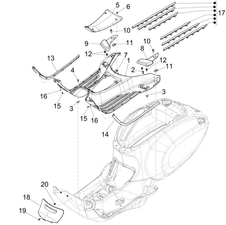Mittelabdeckung - Fußstütze Vespa Primavera 125 4T 3V IE ABS