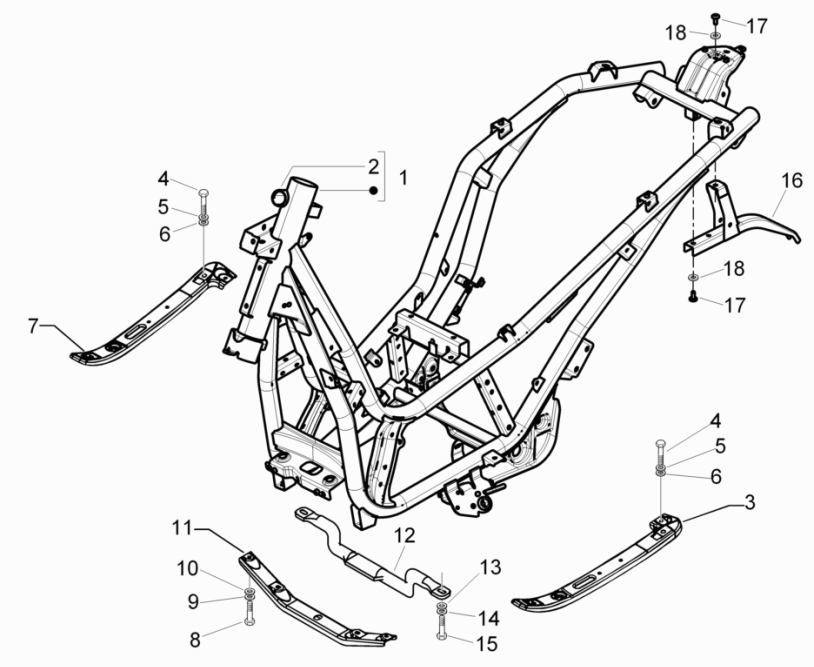 Piaggio Beverly 125 RST 4T 4V IE E3 2010-2015 Fahrwerk/Rahmen (EMEA)