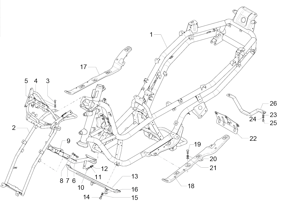 Piaggio MP3 350 Maxi Sports E4 ABS 2018-2020 Fahrwerk und Rahmen (EMEA)
