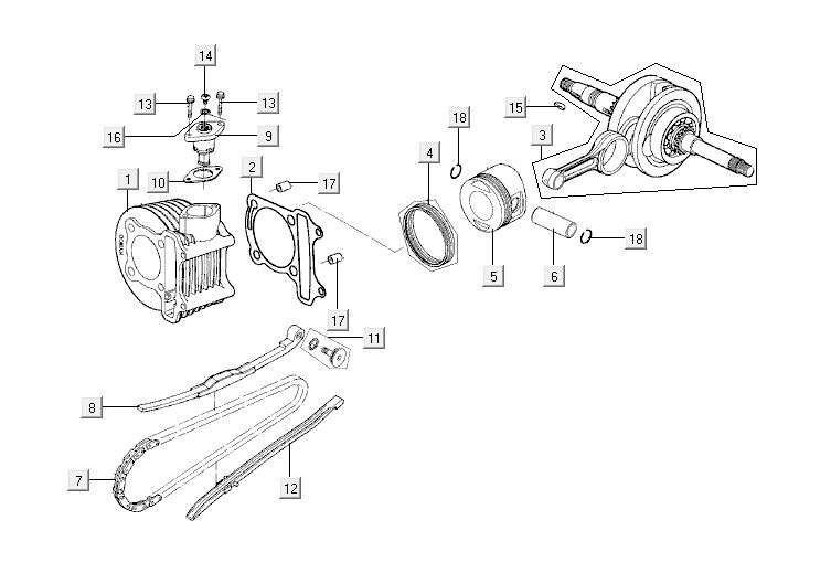 Zylinder-Kurbelwellenkolben Kymco Agility 12 4-Takt 125 blau