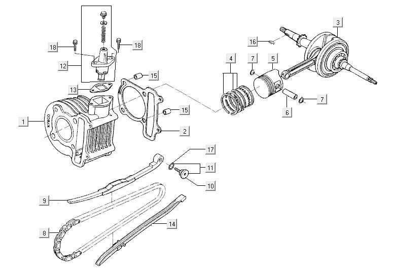 Zylinder Kurbelwelle Kymco Agility 10' 4-Takt sportliches Blau