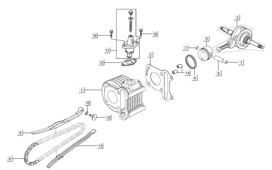 Zylinder Kurbelwelle Kymco Agility 16'+ 4-Takt-Einspritzung euro4 mattgrau