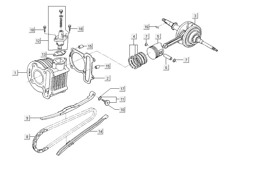 Zylinder Kurbelwelle Kymco Carry 4-Takt schwarz