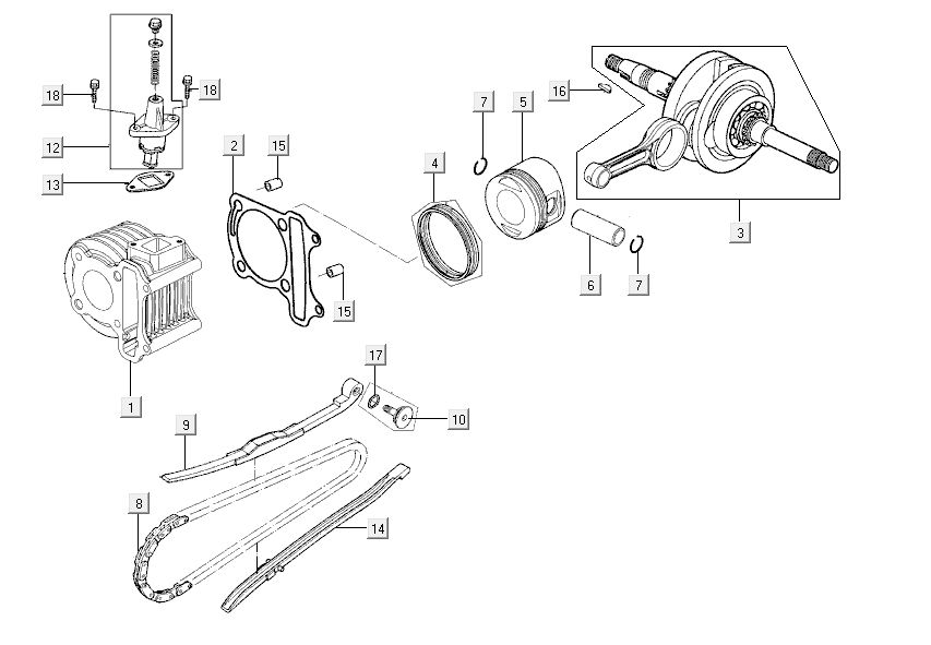 Zylinder Kurbelwelle Kymco City 16' 4-Takt schwarz