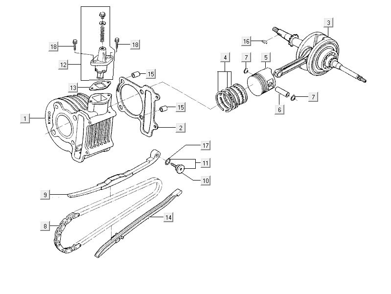 Zylinder Kurbelwelle Kymco Delivery 4-Takt weiß