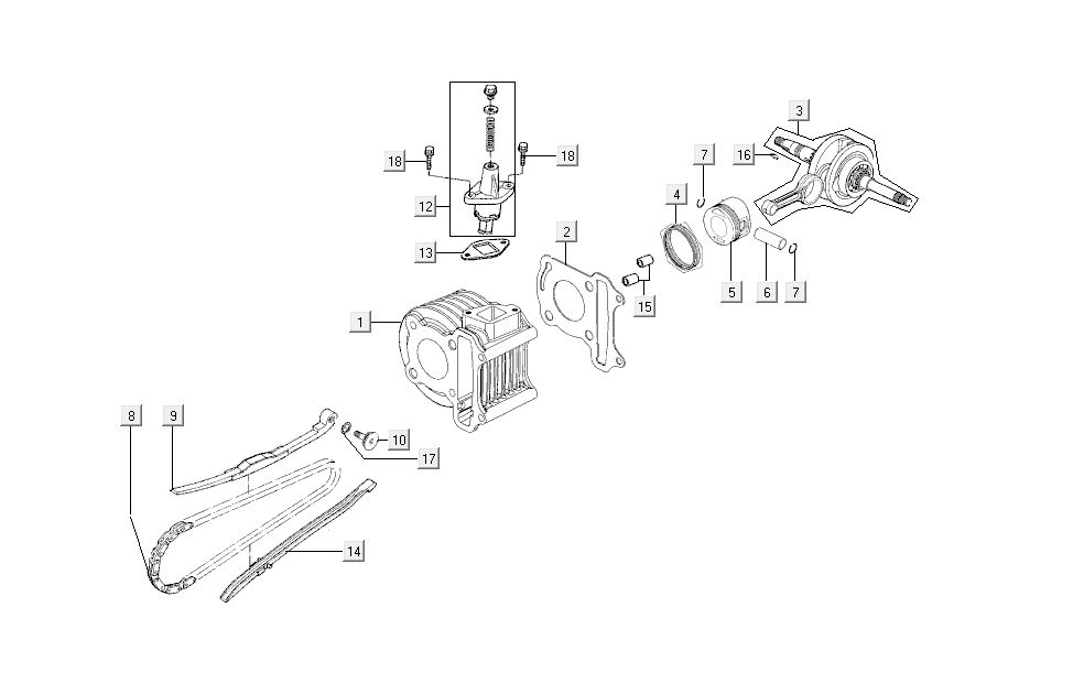 Zylinder-Kurbelwelle Kymco Super 8 4-Takt (2007-2009) Blau gelb