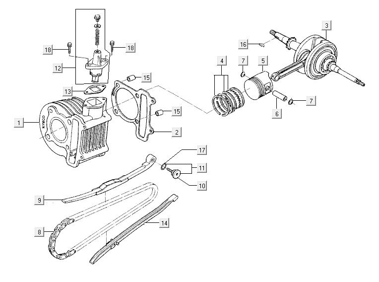 Zylinder Kurbelwelle Kymco Vitality 4t AC Anthrazit