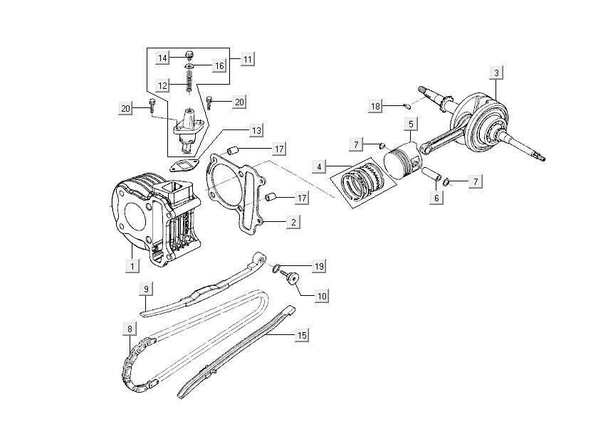 Zylinder-Kolben-Kurbelwelle Kymco Sento 4-Takt Weiß