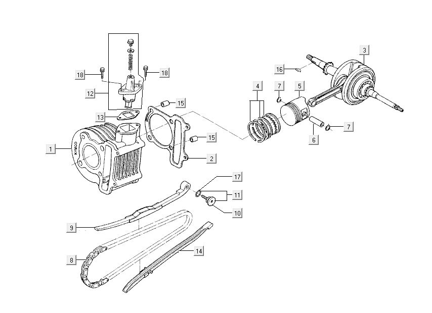 Zylinder - Kurbelwelle Kymco Like 4-Takt diamantweiß wie T T