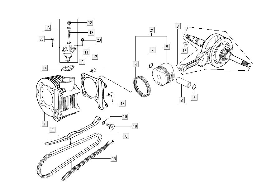 Zylinder - Kurbelwelle Kymco New Dink 4-Takt Gold