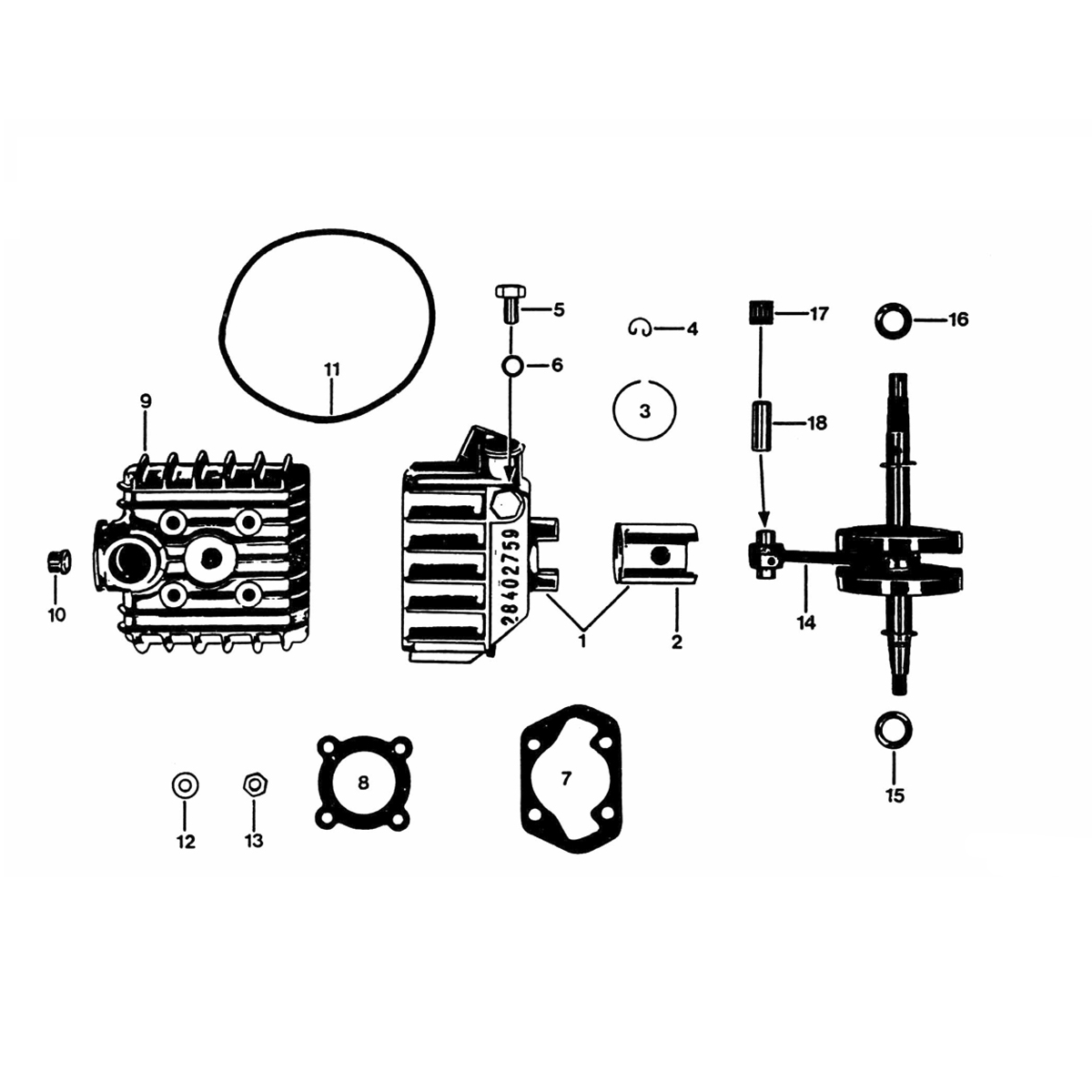 Zylinder - Kurbelwelle Zundapp KS 50 530-010 und 011