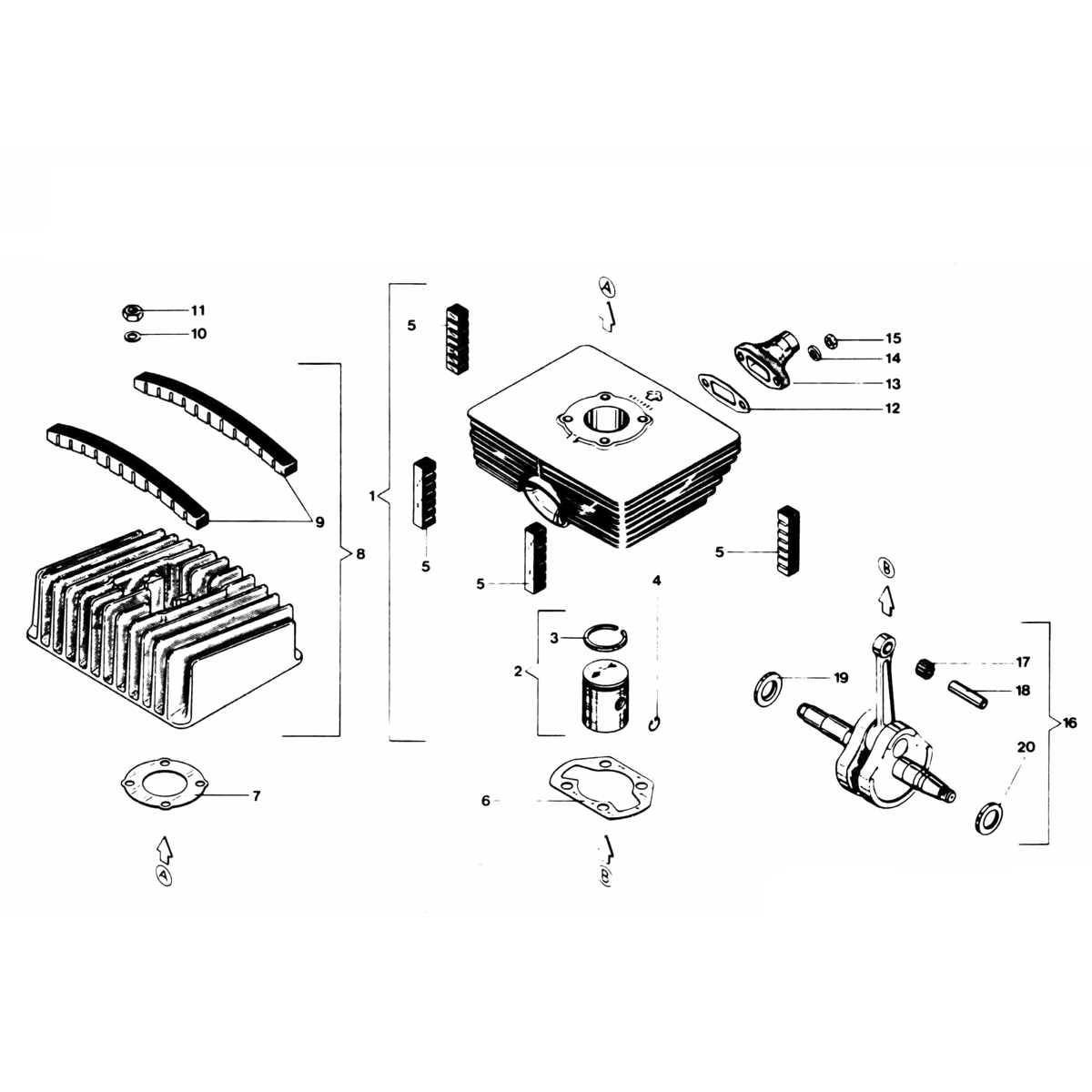 Zylinder - Ansaugkrümmer - Kurbelwelle Zundap GTS 50 529-028 und 029