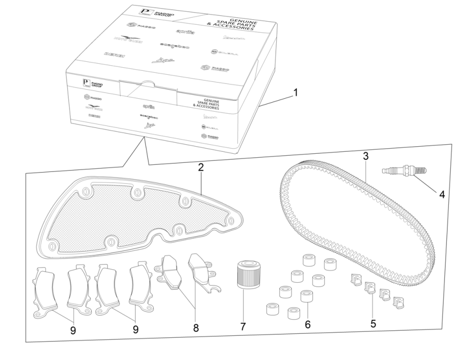 Komplettes Verschleiß- und Wartungskit Piaggio MP3 350 Maxi Sports E4 ABS 2018-2020 (EMEA)