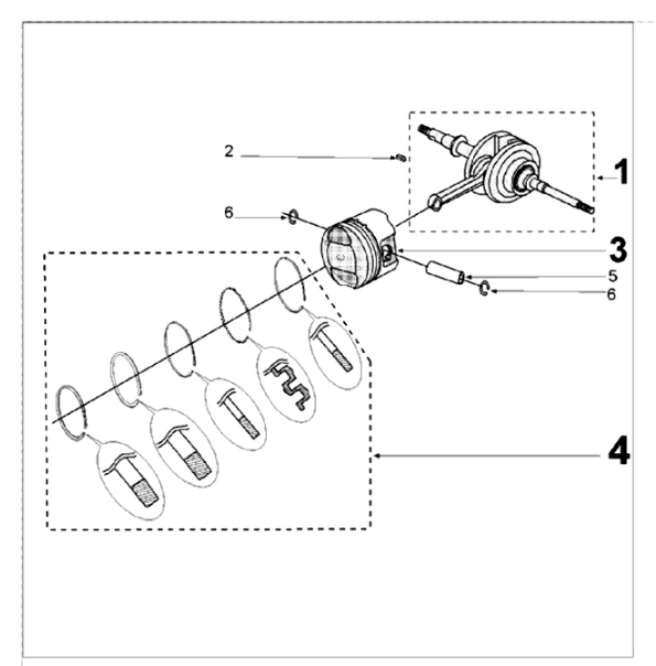 Kurbelwelle und Kolben Django 50 4t Evasion