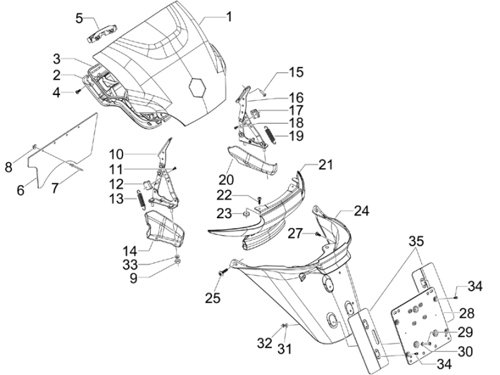 Hintere Abdeckungen - Schmutzfänger Piaggio MP3 300LT Sport 2009-2014 grau pulsar 711/B