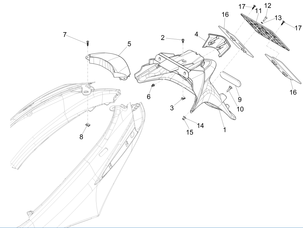Hintere Abdeckung - Piaggio Fly 125 4-Takt 3V IE E3 Schmutzfänger