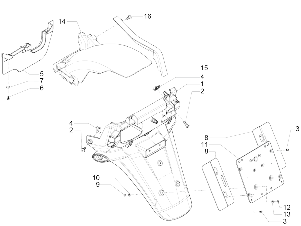 Hintere Abdeckungen - Schmutzfänger Piaggio MP3 500 LT Sport 2014-2016