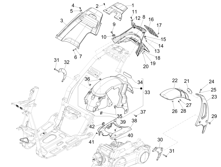 Hintere Abdeckplatten - Schmutzfänger Piaggio NRG Power DD 2007-2017 mattschwarz 80/B