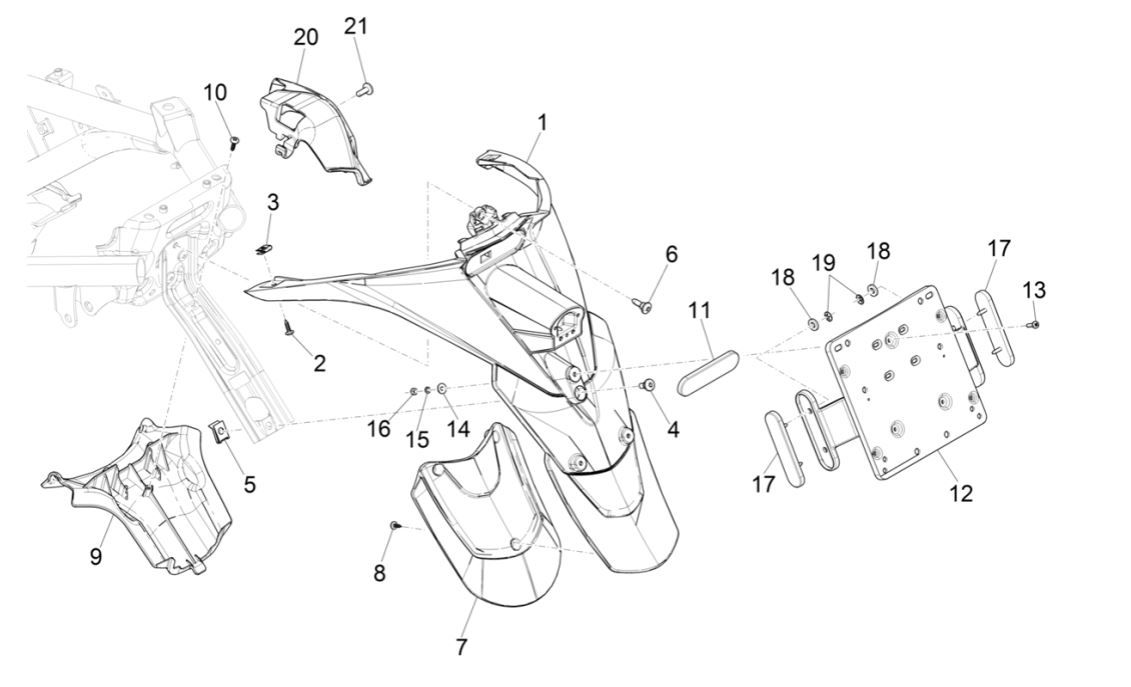 Hintere Abdeckung - Piaggio MP3 300 HPE Schmutzfänger/300 HPE SPORT E5 ABS 2020-2022 (EMEA)