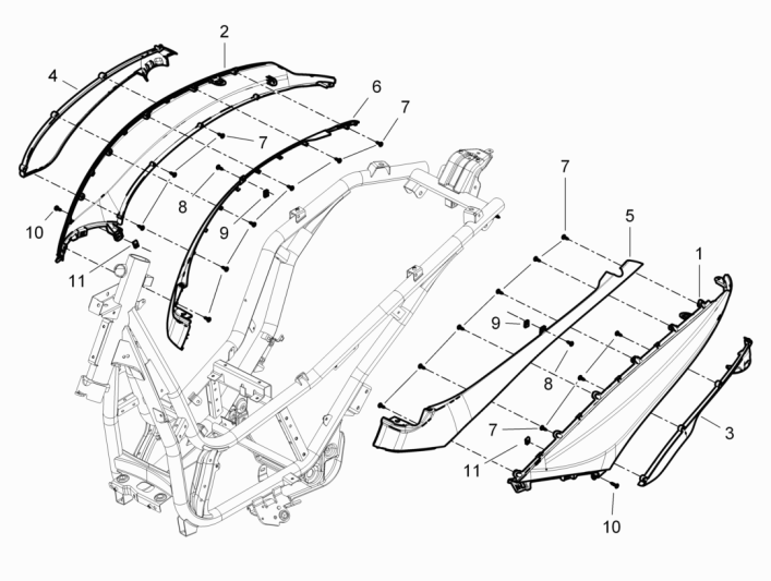 Seitenabdeckungen - Spoiler Piaggio Beverly 350 E3 Sport Touring 2013-2014 mitternachtsblau 222/A
