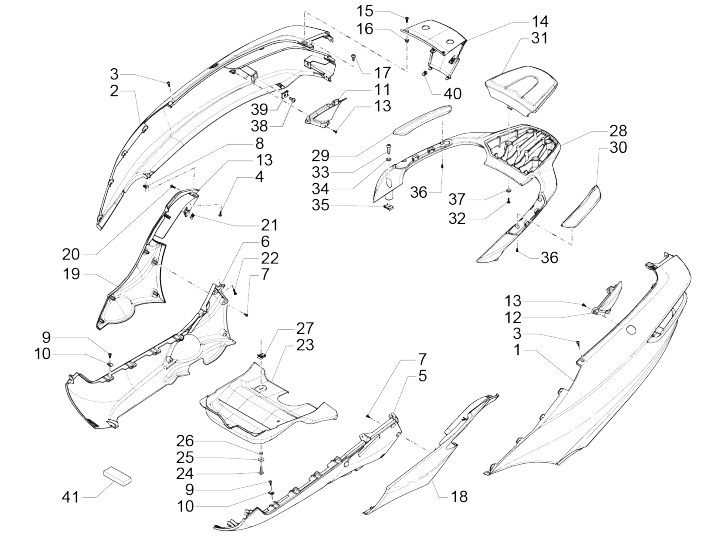 Seitenabdeckungen - Spoiler Piaggio MP3 500 LT Business 2014-2016 braun