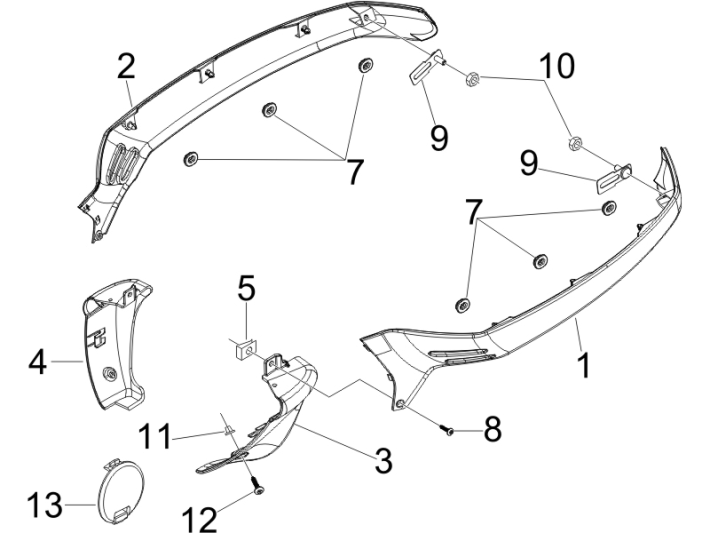 Motorverkleidungen - Verkleidung Unten Vespa GTS 250 ie 2005-2009 (mit ABS) Rot 894
