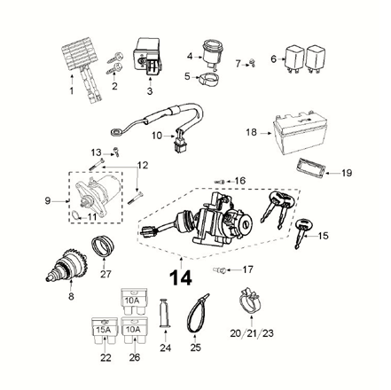 Elektrische Teile - Anlasserritzel - Anlasser - Batterie Peugeot Kisbee 50 4T AC Euro 5