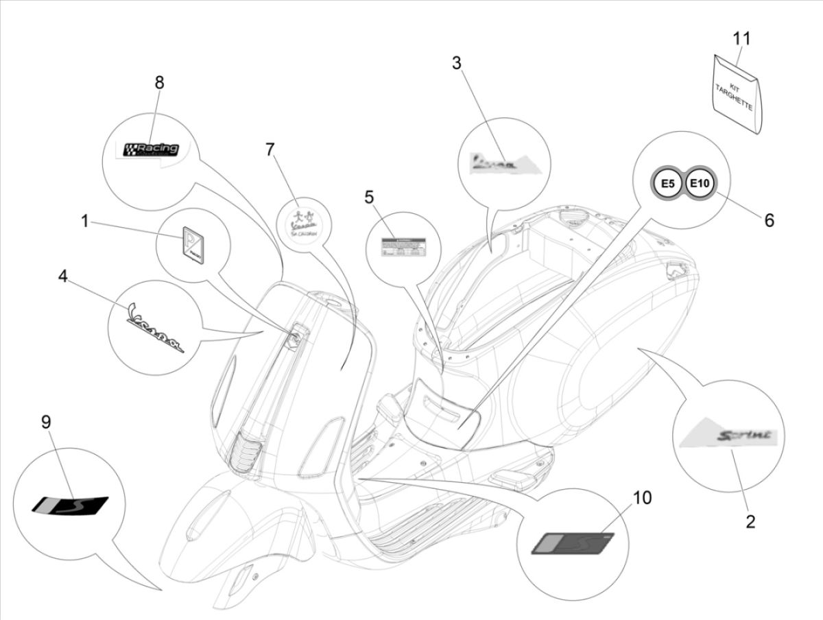 Embleme Vespa Sprint 4-Takt 3-Ventil (Euro5-Einspritzung IGET)