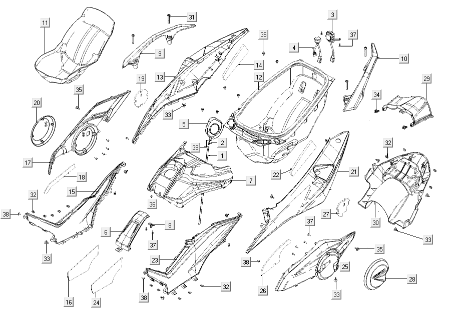 Buddybak Beschichtungsteile Kymco AK550i Mattschwarz