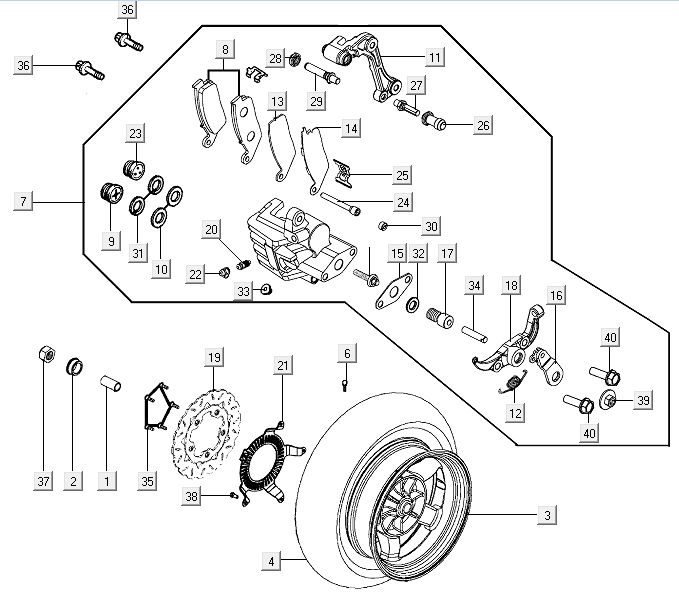Hinterrad-Bremsscheibe - Bremssattel Kymco Xciting 500R EVO 4T LC