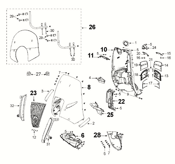Frontverkleidung Peugeot Django 4-Takt E5 Ink Black (R1)