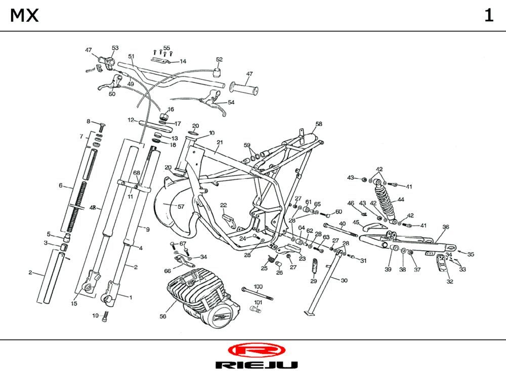 Rahmen- Lenkungsteile Rieju MX orange 2000 2-Takt