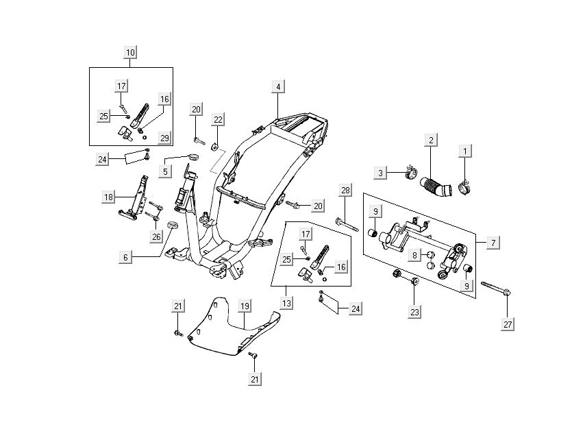Rahmen + Motorhalterung Kymco People 2-Takt rot
