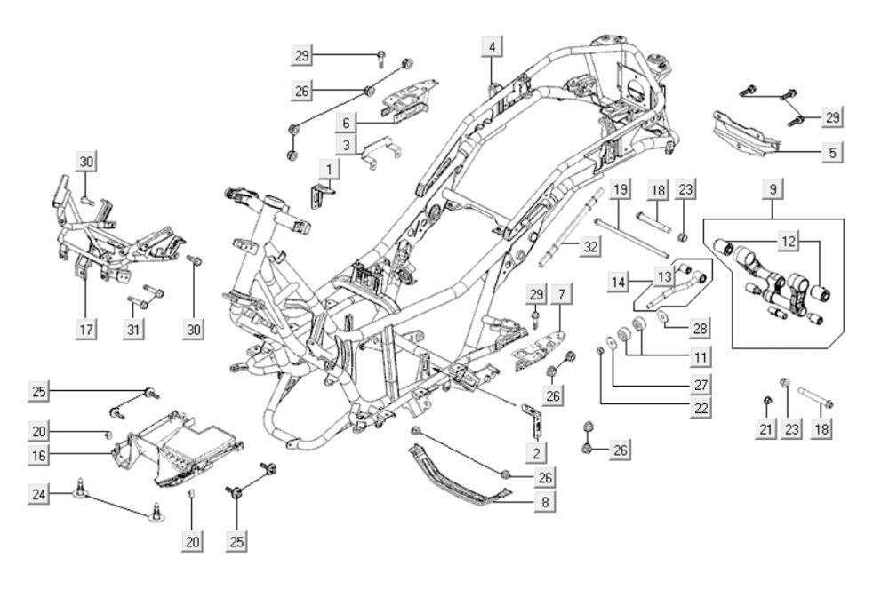Rahmenteile Kymco Downtown 300i dunkelgrau