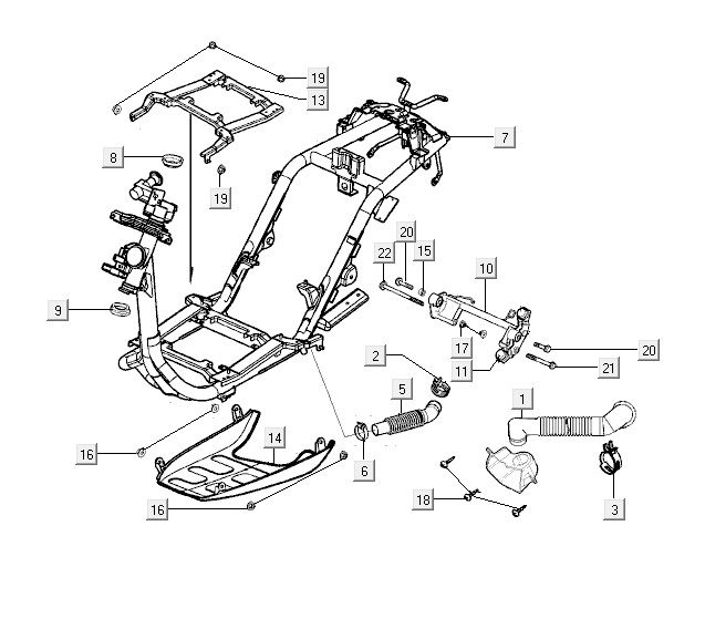 Rahmenteile Kymco Yup 2t ac schwarz glänzend
