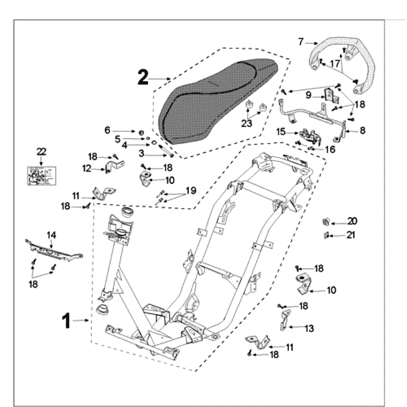 Rahmen und Sattel Peugeot Kisbee RS Weiß