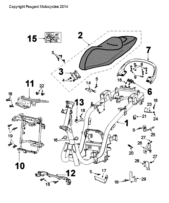 Rahmen und Sattel für VGAJ2ABAA80080175 Peugeot Citystar 50 Weiß