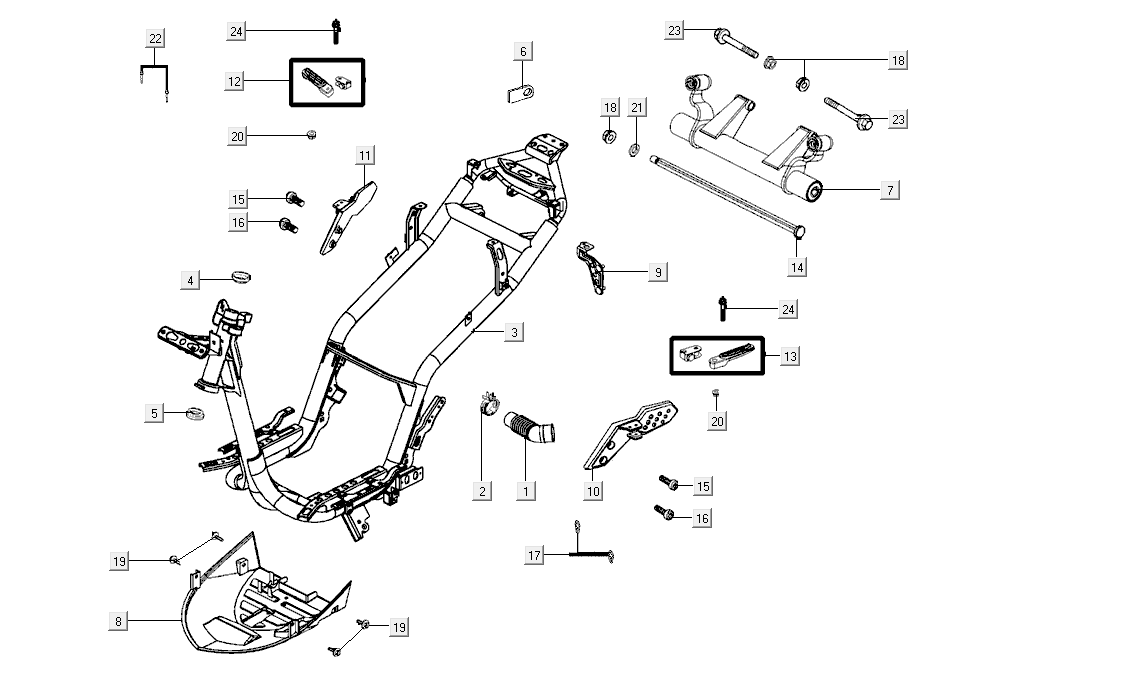 Rahmen Kymco Super8 Street 50i E4 Mattschwarz