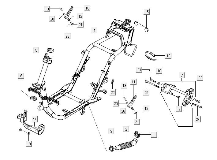 Rahmenteile Kymco Super9 2t lc om mattschwarz-rot