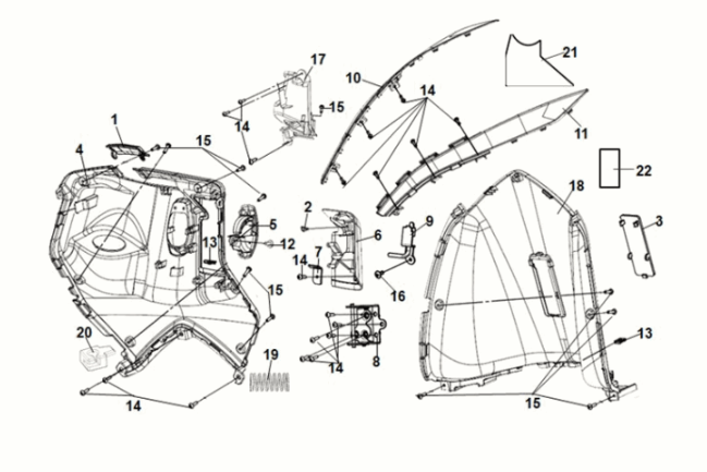 Vordere Innenabdeckung Sym Symphony ST 50 E5 Grau/Rot (GY-430C) (Roter Sitz)