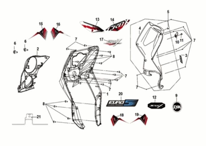 Front cover - front inner box Sym Crox 50 E5 WHITE (WH-8018P)