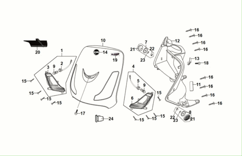 Frontabdeckung - Beinschild - Frontblinker Sym Fiddle ll Euro 5 Mattgrün (GN-371U)