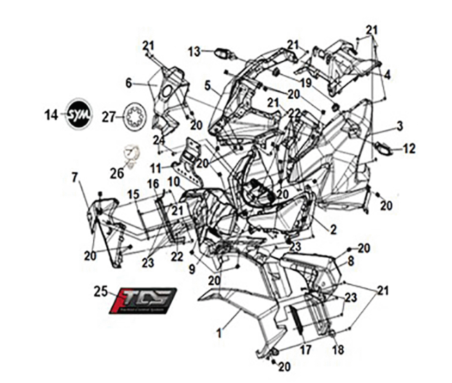 Front cover - head light Sym ADX 125i ABS+ TCS E5 2023 CONCRETA GREY (GY-008C)