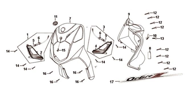 Front cover front inner box Sym Orbit II 125i E4 JET BLACK (BK-7C)