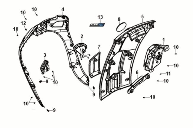 Front cover Sym Fiddle IV 125i AC CBS E5 2020-2021 GREY (BK-2593U)